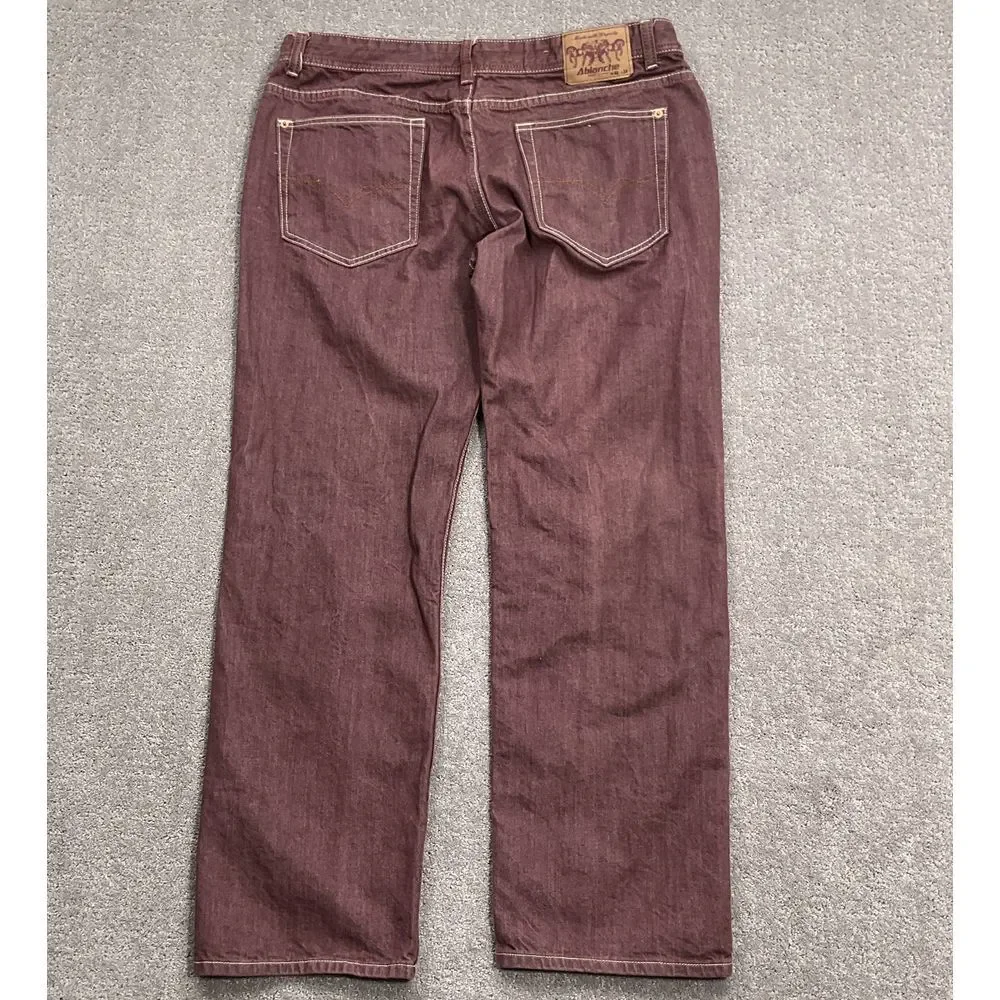 Ablanche Jeans Men 42W 34L ACT 39W‎ 33L Burgundy Cotton Denim Straight Leg  Y2K